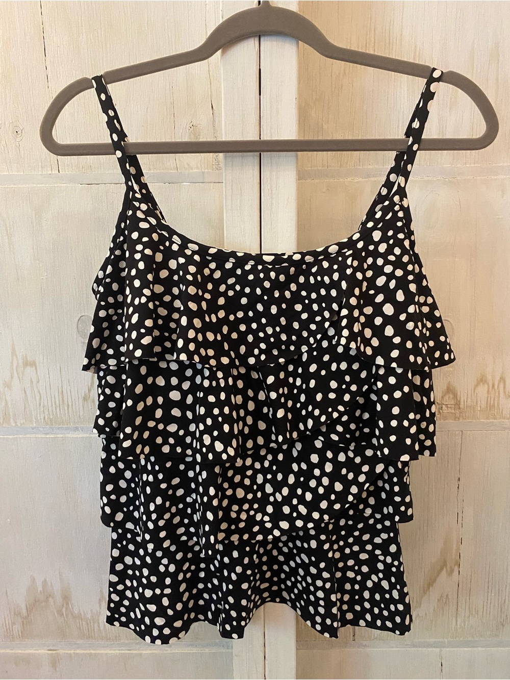 Miraclesuit Black and White Polka Dot Ruffle Tankini Top